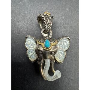 Barbara Bixby 925 Sterling Silver 18K Yellow Gold Turquoise Elephant Pendant